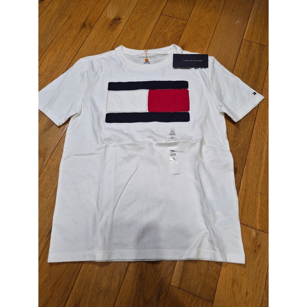Tommy Hilfiger Boys White Flag Logo T-Shirt Size M 8-10 NWT C537156524